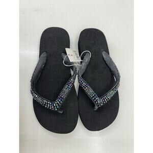 Unbranded Womens Sandals Size 6 Black Flip Flops Beaded Thong Foam Base NWTs